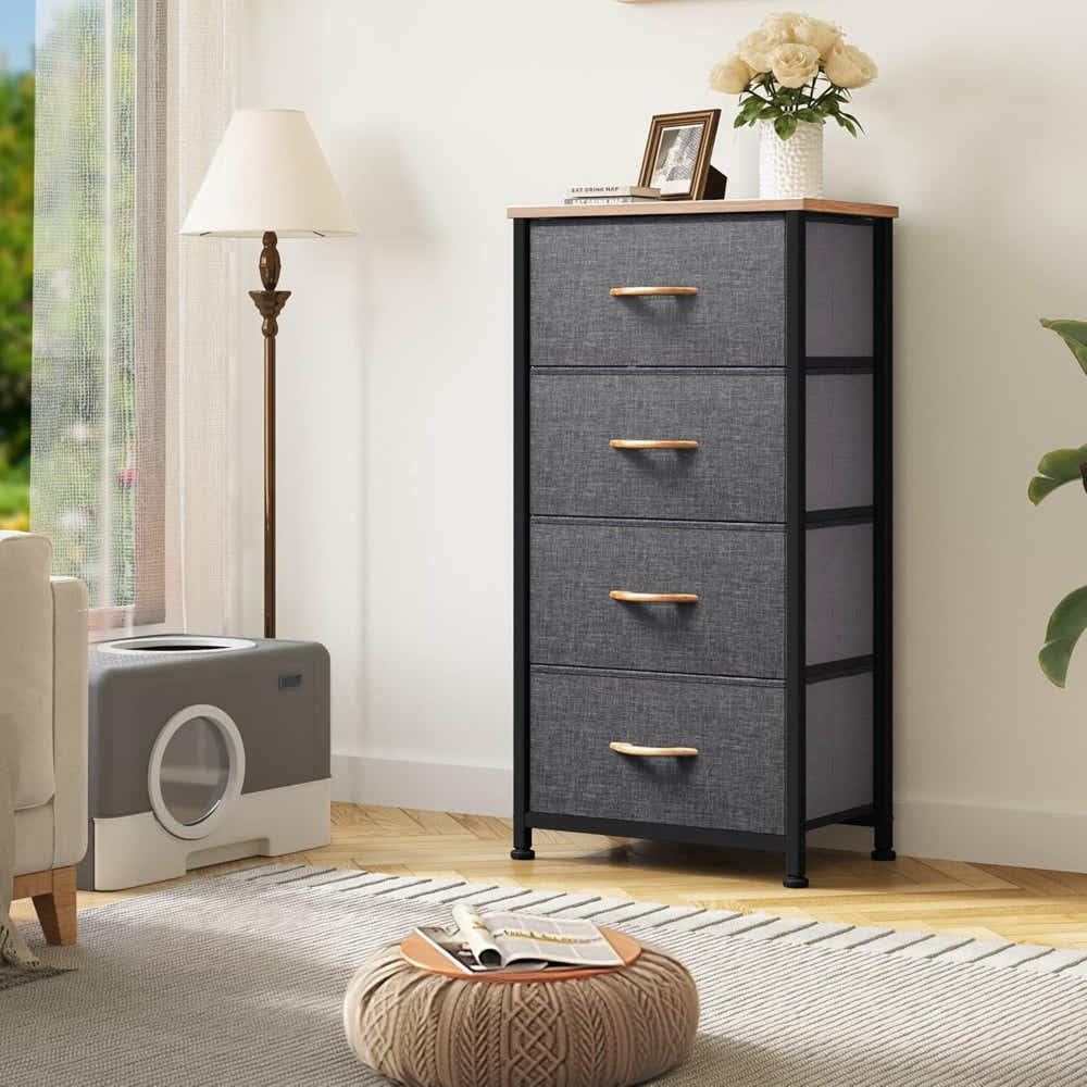 DS BS 4 Drawers Steel Frame Fabric Storage Chest-Dark Gray