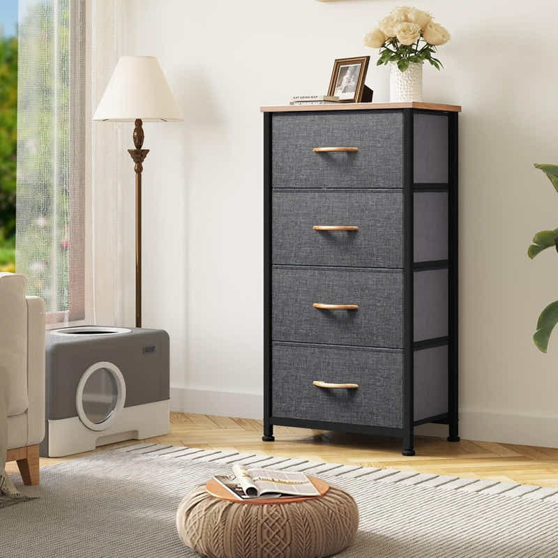 DS BS 4 Drawers Steel Frame Fabric Storage Chest-Dark Gray