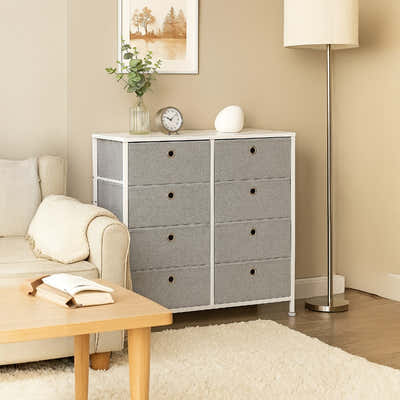 DS BS 8 Drawers Steel Frame Fabric Storage Chest- Gray