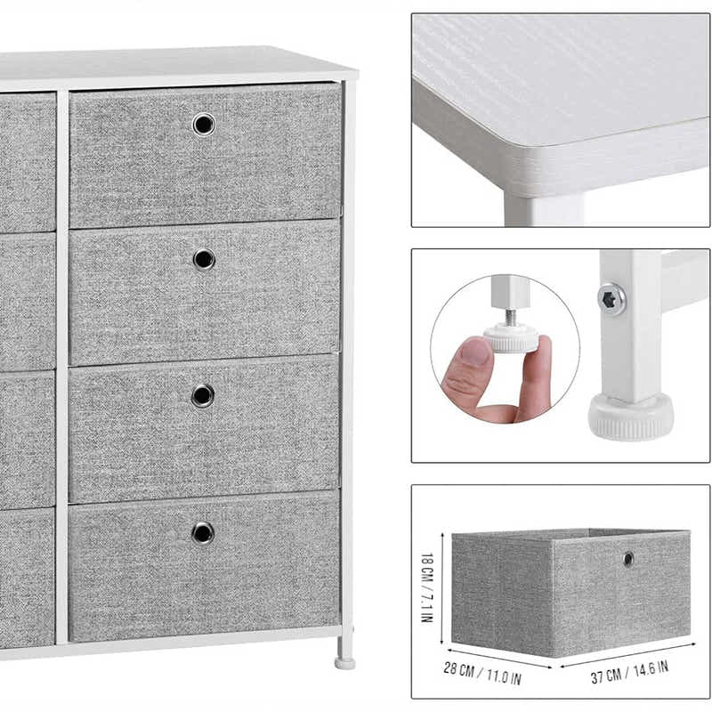 DS BS 8 Drawers Steel Frame Fabric Storage Chest- Gray