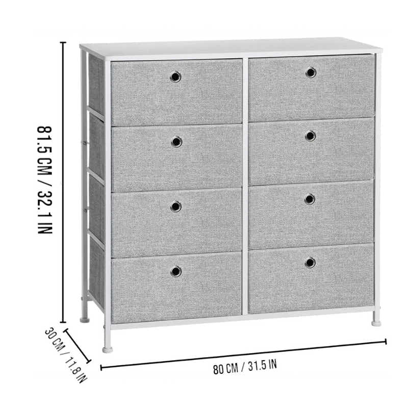 DS BS 8 Drawers Steel Frame Fabric Storage Chest- Gray