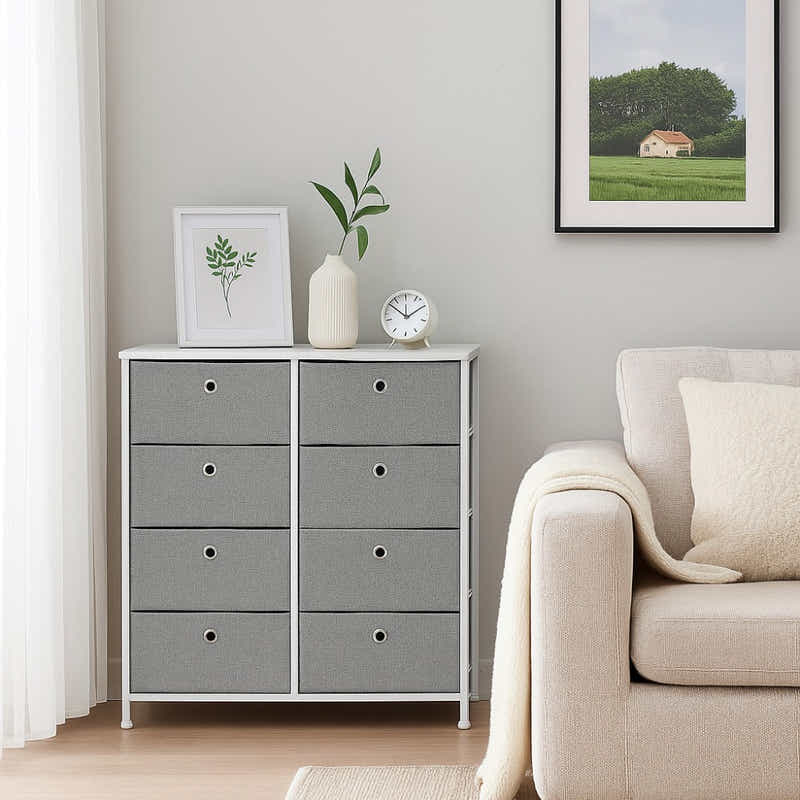 DS BS 8 Drawers Steel Frame Fabric Storage Chest- Gray