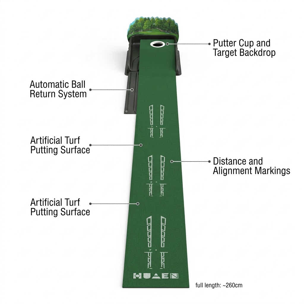 DS BS Single-Hole Golf Putting Mat | Green, 3D arrow