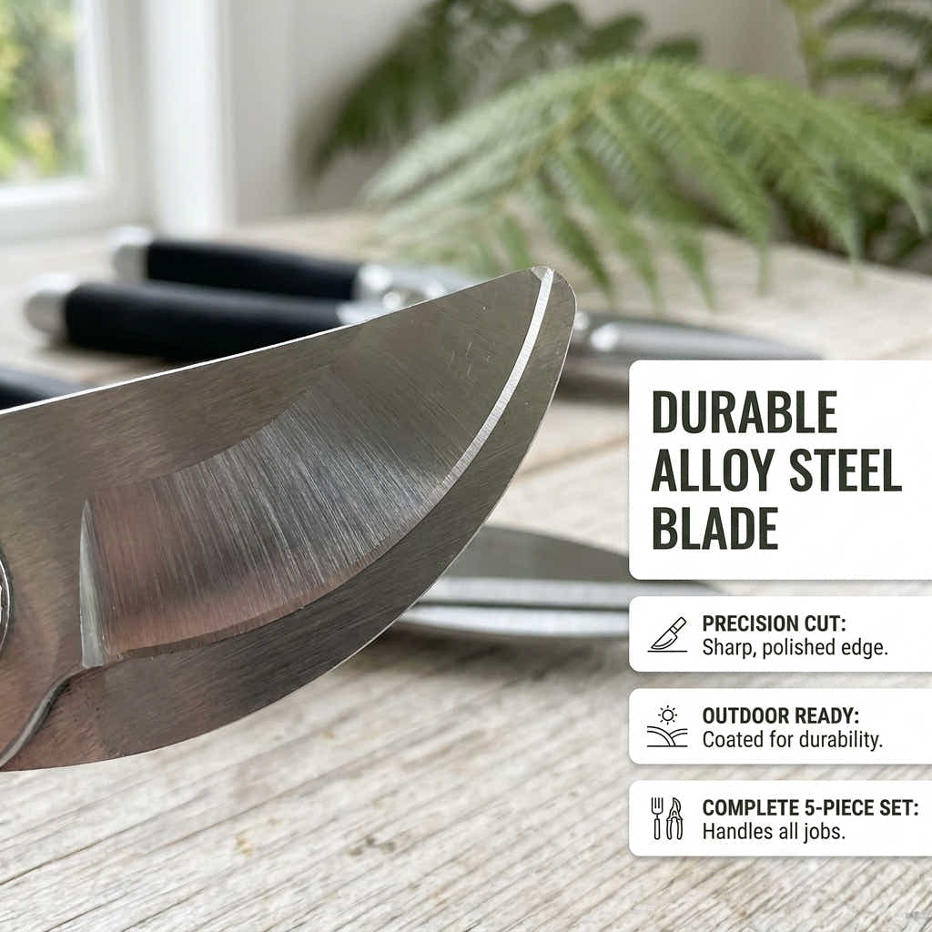 DS BS 5-Piece Gardening Tool Set | Black + Steel Color
