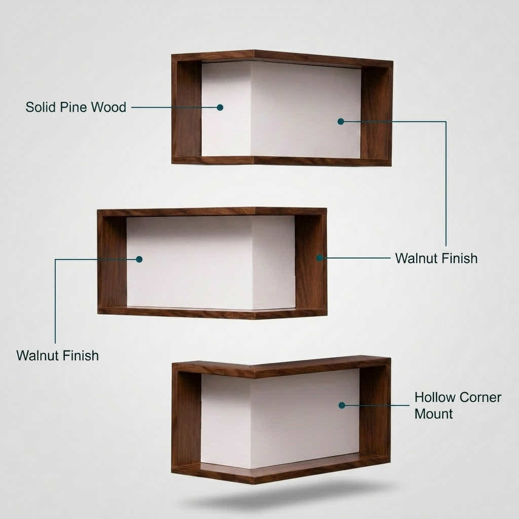 DS BS Corner Floating Shelves | Walnut color