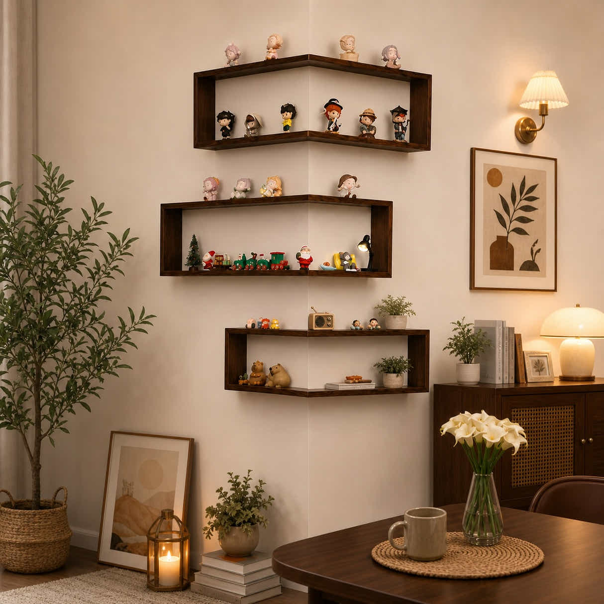 DS BS Corner Floating Shelves | Walnut color