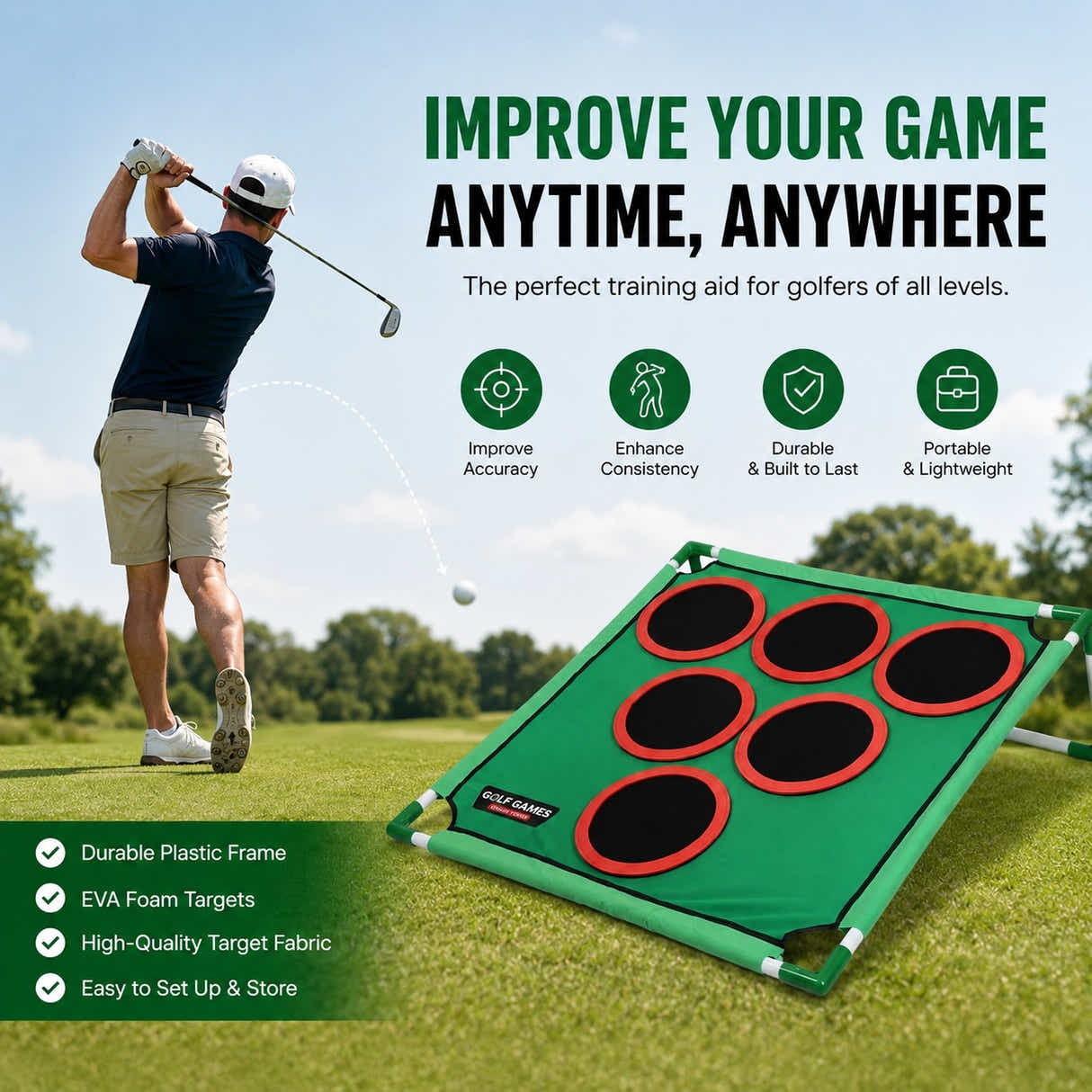 DS BS Golf Game Target Hitting Mat Play Set - Portable