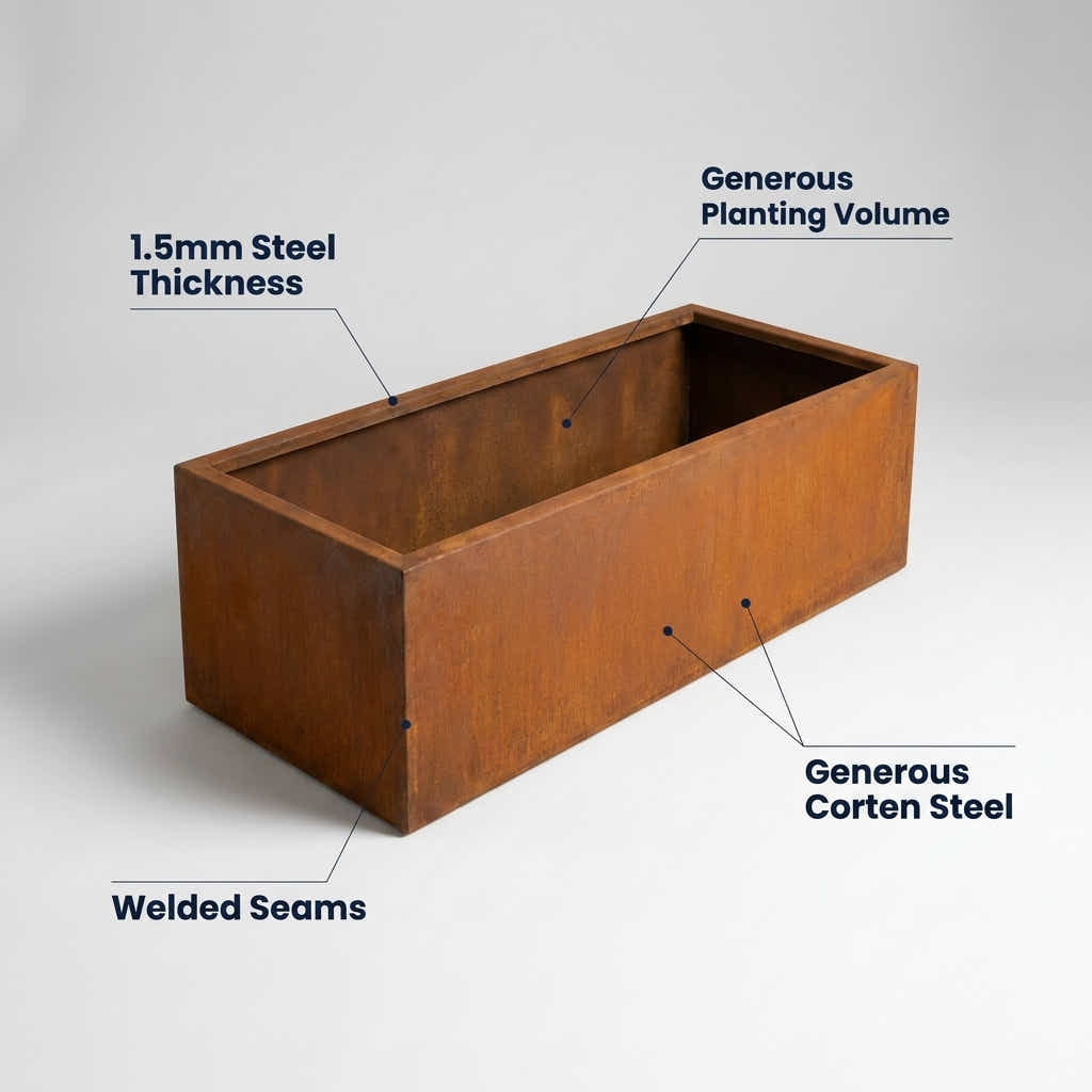 DS BS Rectangular Corten Steel Planter Rusted finish - 100 cm