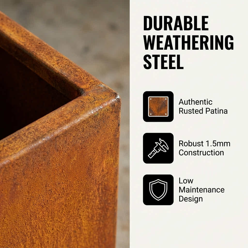 DS BS Rectangular Corten Steel Planter | Rusted finish - 80cm