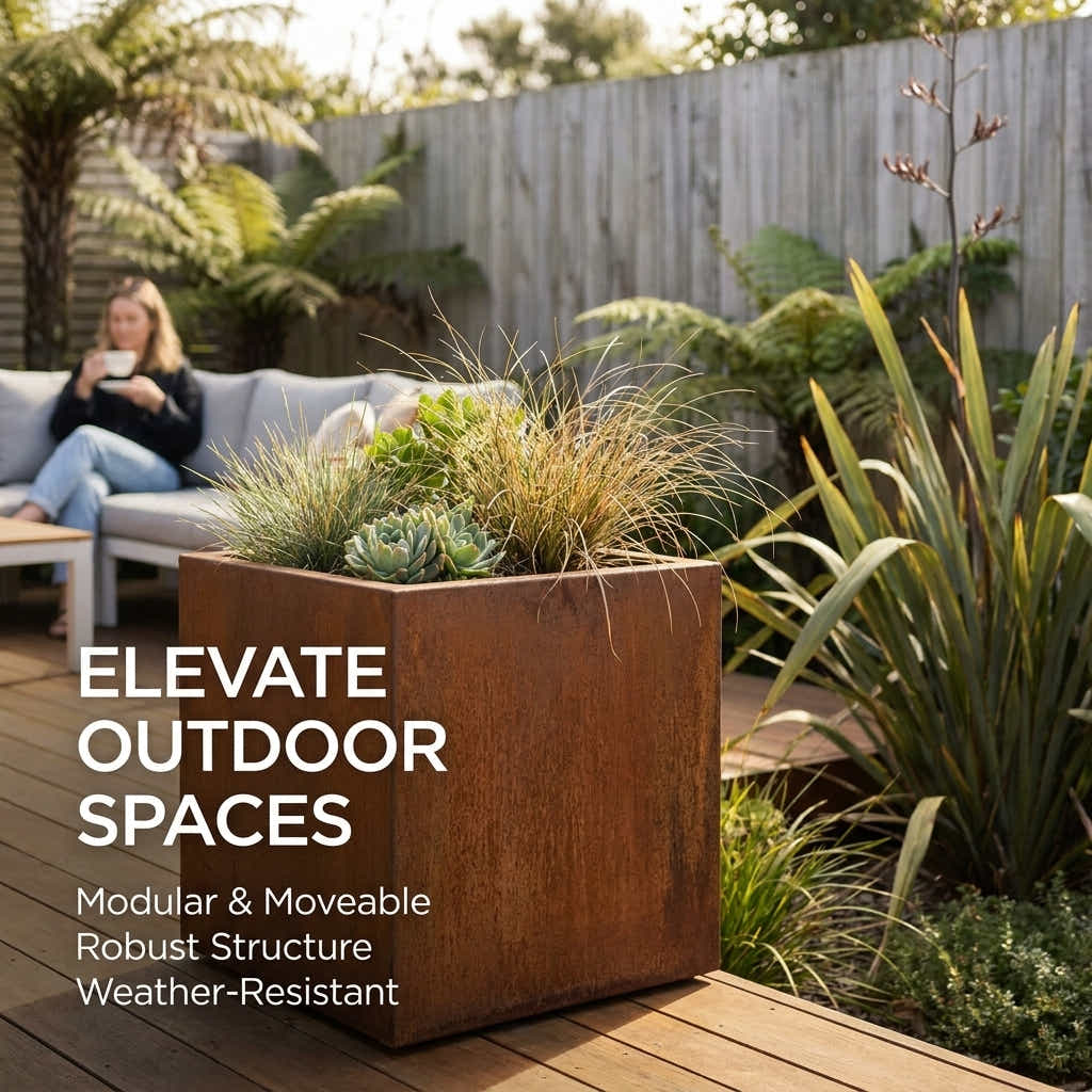DS BS Square Corten Steel Planter Box | Rusted finish