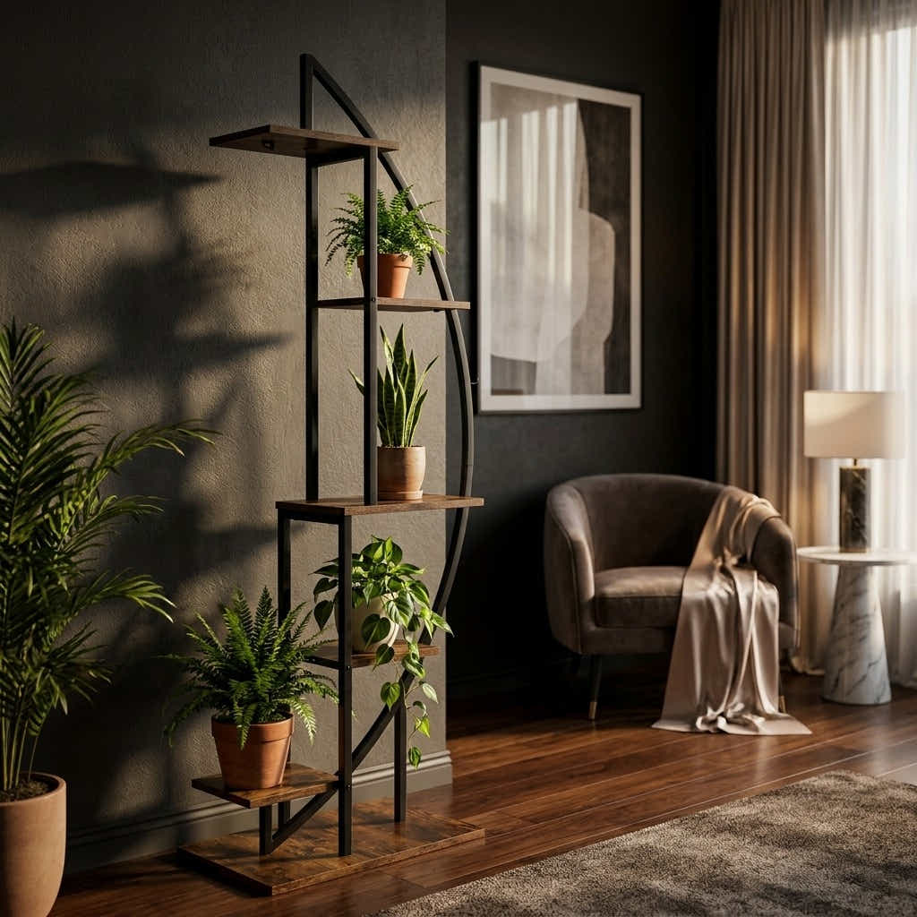 DS BS Half-moon Tiered Plant Shelf | wood color + black