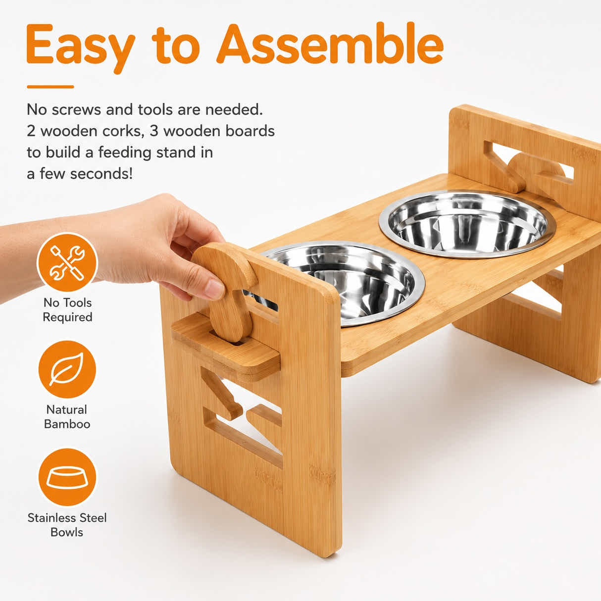 DS BS Adjustable Bamboo Raised Double Dog Bowls