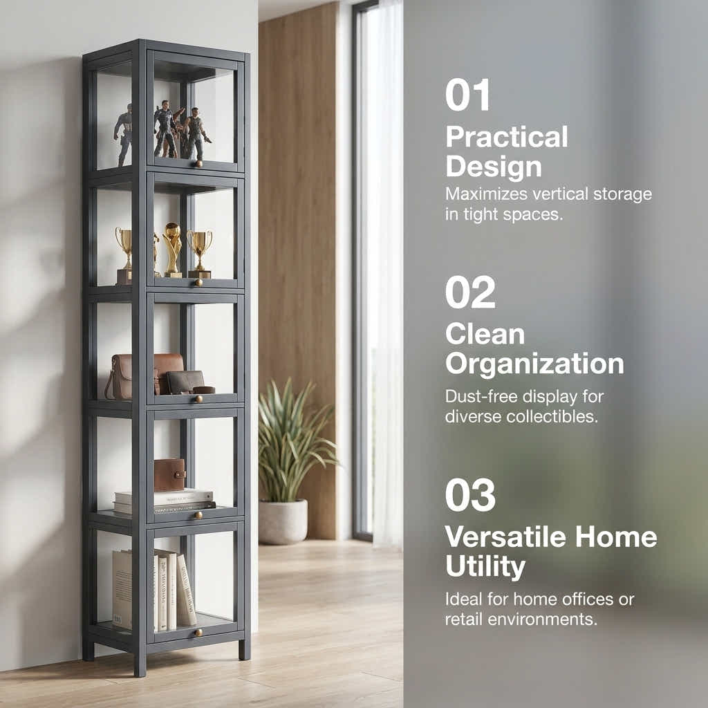 DS BS 5-Tier Tall Display Cabinet | Gray, 30cm width