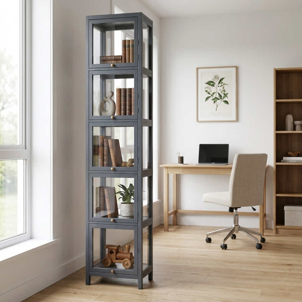 DS BS 5-Tier Tall Display Cabinet | Gray, 30cm width