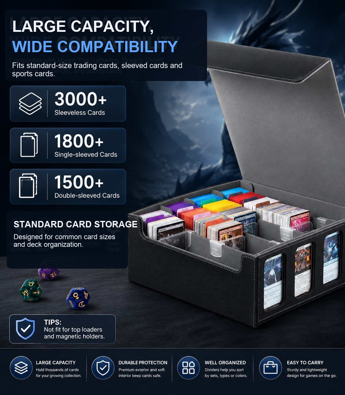 DS BS 4-Row Trading Card Storage Box | Black & Gray