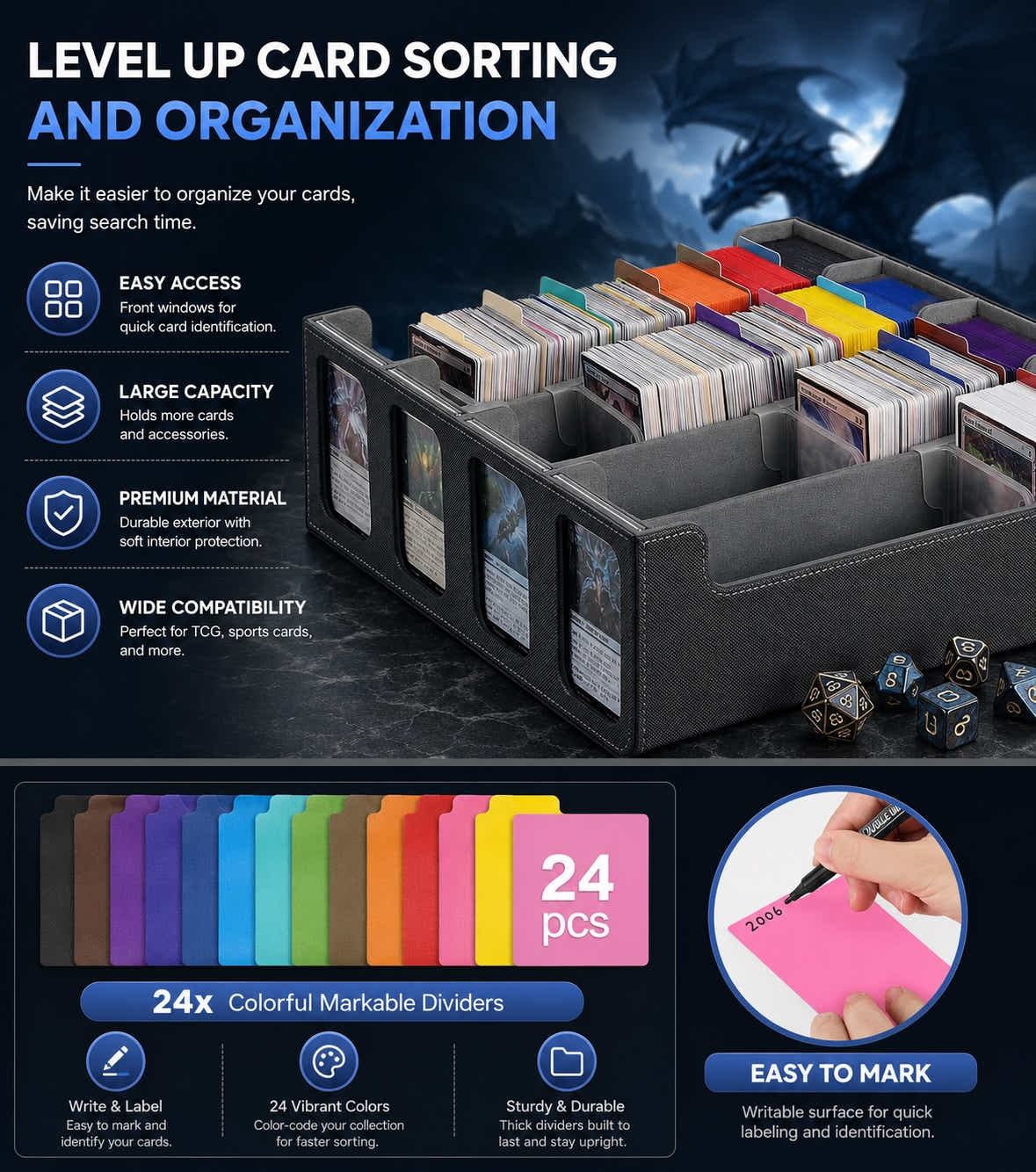 DS BS 4-Row Trading Card Storage Box | Black & Gray