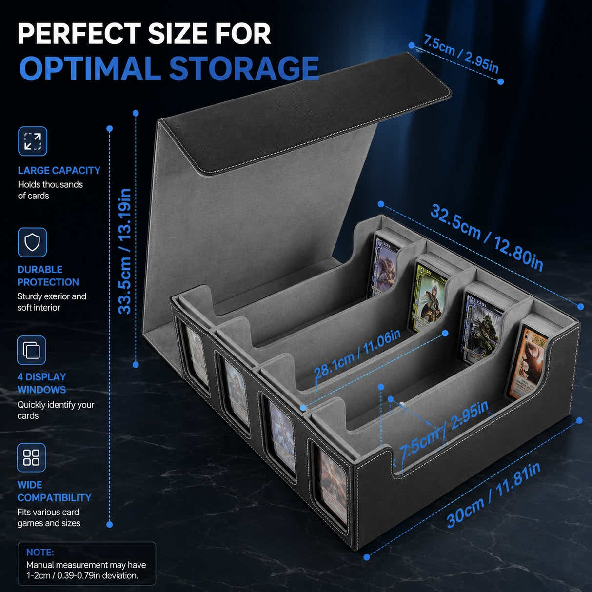 DS BS 4-Row Trading Card Storage Box | Black & Gray