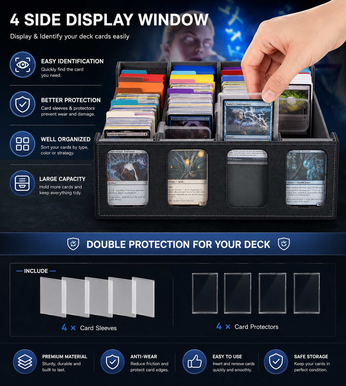 DS BS 4-Row Trading Card Storage Box | Black & Gray