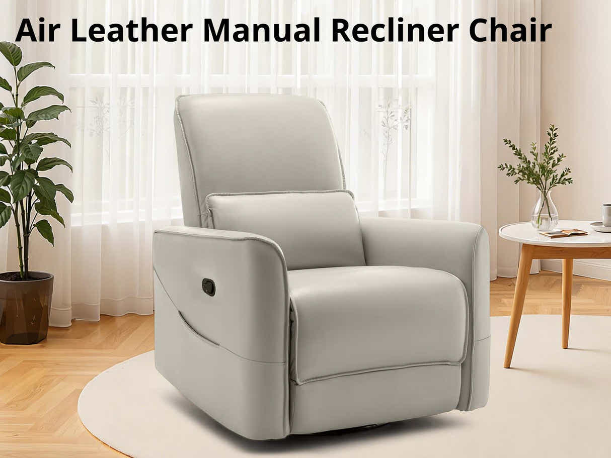 Rodger Air Leather Manual Recliner Chair - Beige