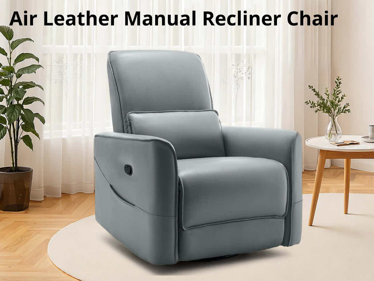 Rodger Air Leather Manual Recliner Chair - Grey