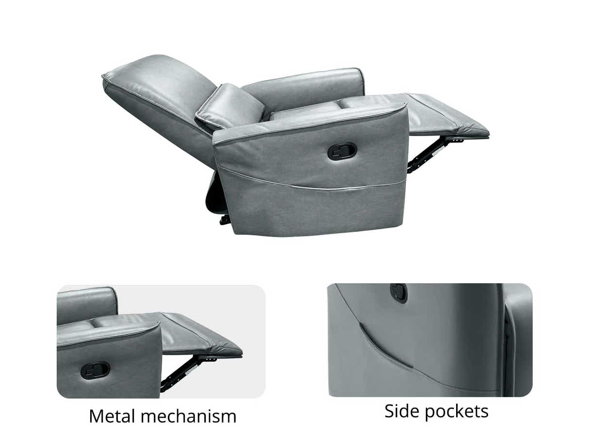 Rodger Air Leather Manual Recliner Chair - Grey