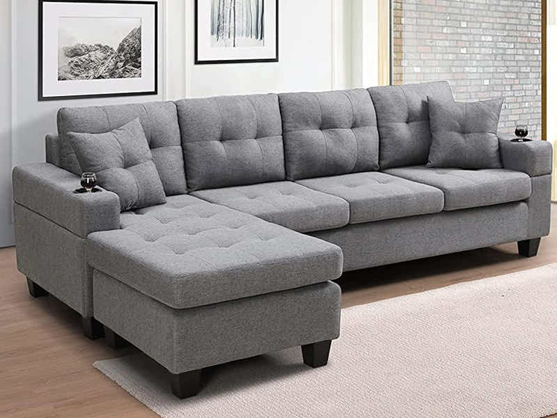 New Marcia Sectional Sofa with Chaise Linen Grey