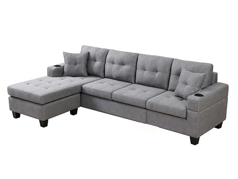 New Marcia Sectional Sofa with Chaise Linen Grey