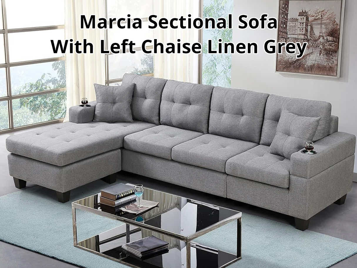 DS New Marcia Sectional Sofa with Chaise Linen - Grey
