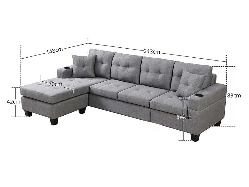 New Marcia Sectional Sofa with Chaise Linen Grey