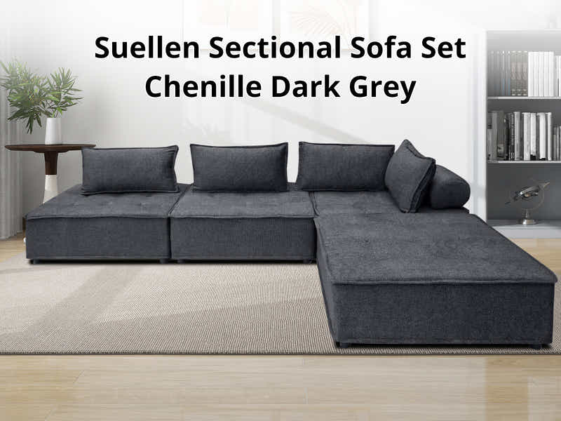 Suellen Sectional Sofa Set Chenille Dark Grey