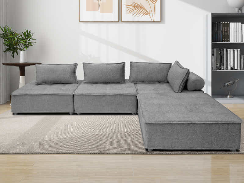 Suellen Sectional Sofa Set Chenille Light Grey