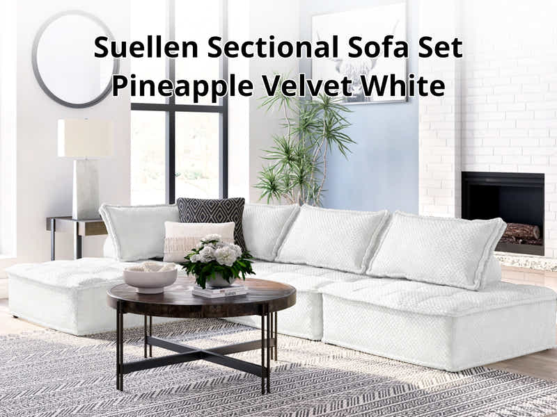 Suellen Sectional Sofa Set Pineapple Velvet White