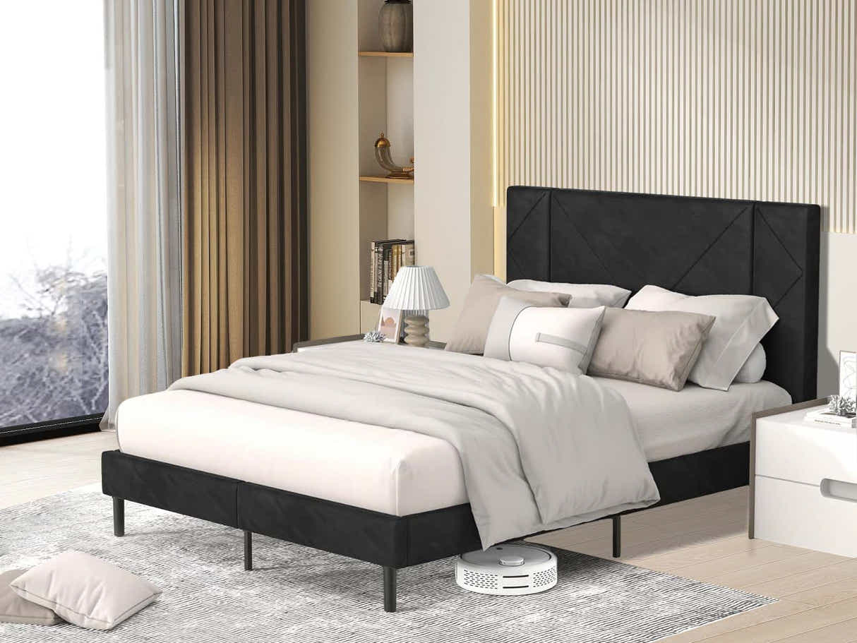 Aubrey Velvet Bed Frame & PIL20 Mattress with Pillows - Double