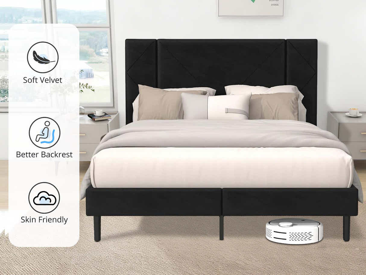 Aubrey Velvet Bed Frame & PIL20 Mattress with Pillows - Double