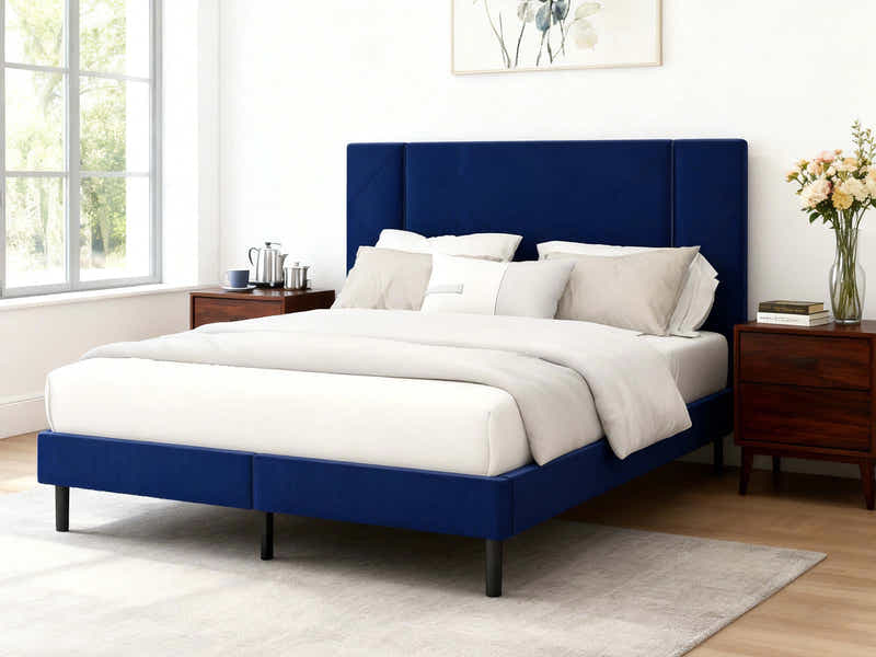 Aubrey Velvet Bed Frame Queen - Blue