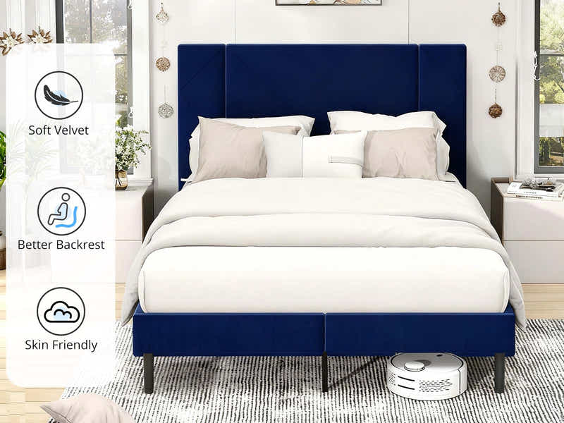 Aubrey Velvet Bed Frame Queen - Blue