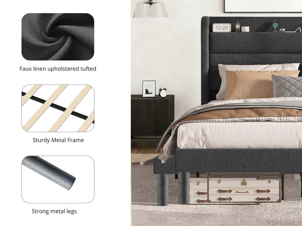 Blanche Linen Bed Frame & Bon21 Mattress - Double