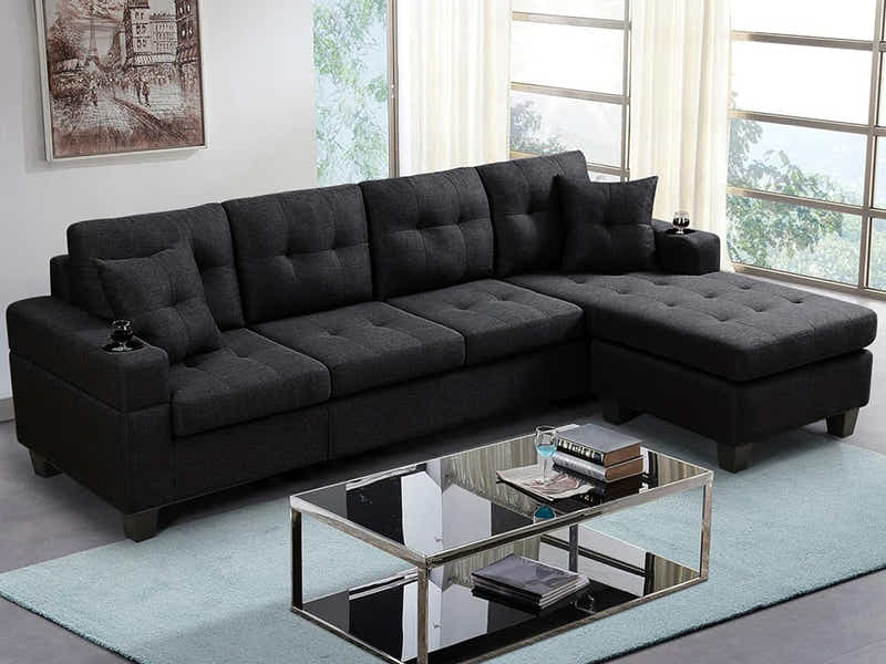 Marcia Sectional Sofa with Left Chaise Linen Black