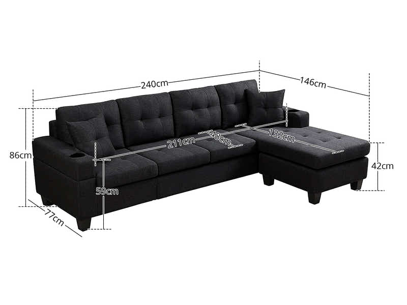 Marcia Sectional Sofa with Left Chaise Linen Black