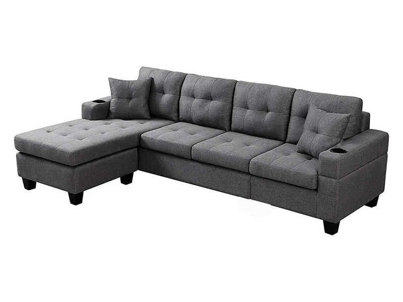 Marcia Sectional Sofa with Left Chaise Linen Grey