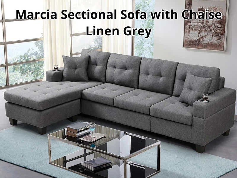 Marcia Sectional Sofa with Left Chaise Linen Grey