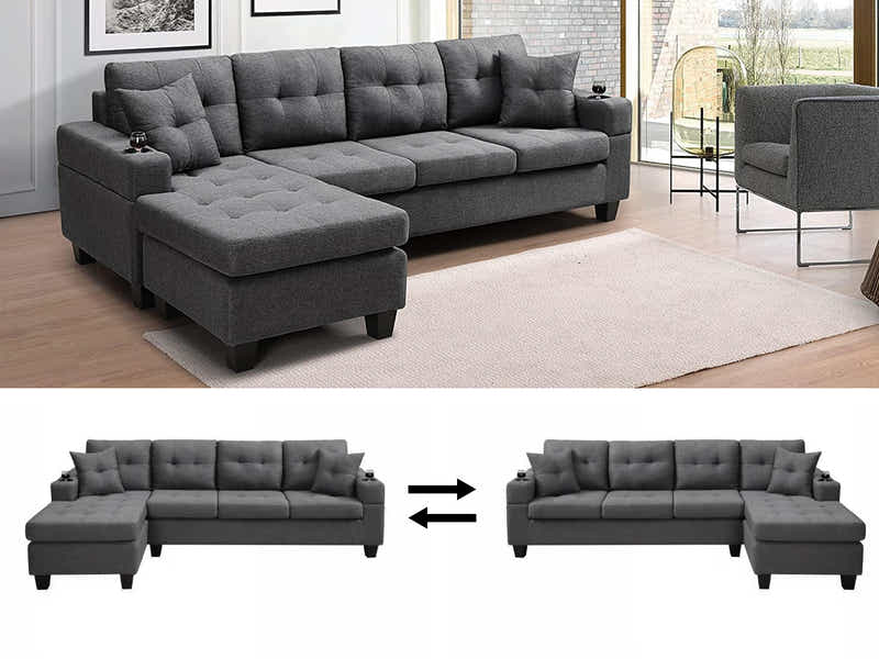Marcia Sectional Sofa with Left Chaise Linen Grey