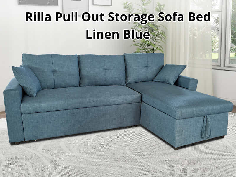Rilla Pull Out Sofa Bed With Storage - Blue