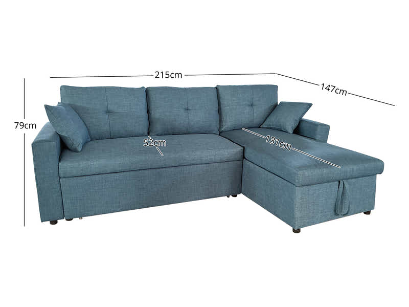 Rilla Pull Out Sofa Bed With Storage - Blue