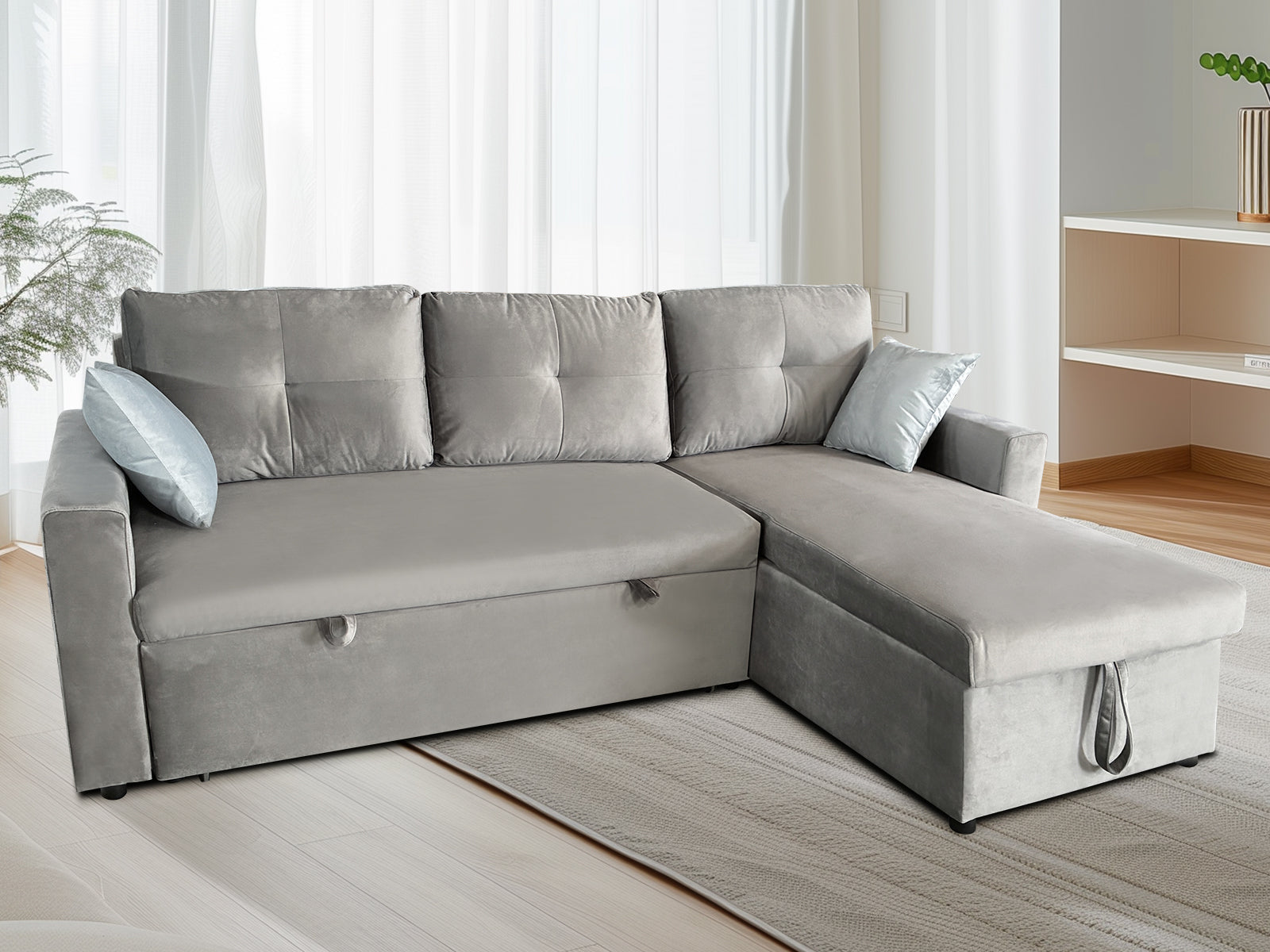 Rilla Pull Out Sofa Bed With Storage - Velvet Grey