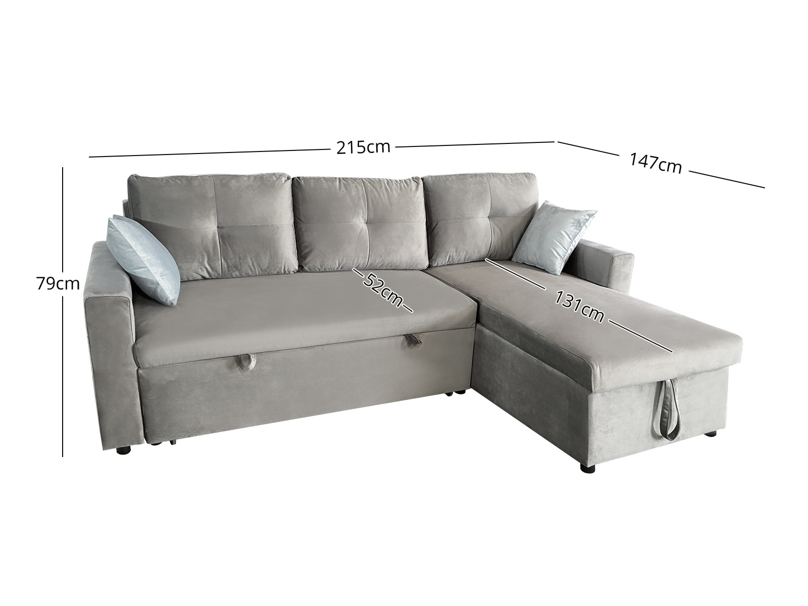 Rilla Pull Out Sofa Bed With Storage - Velvet Grey