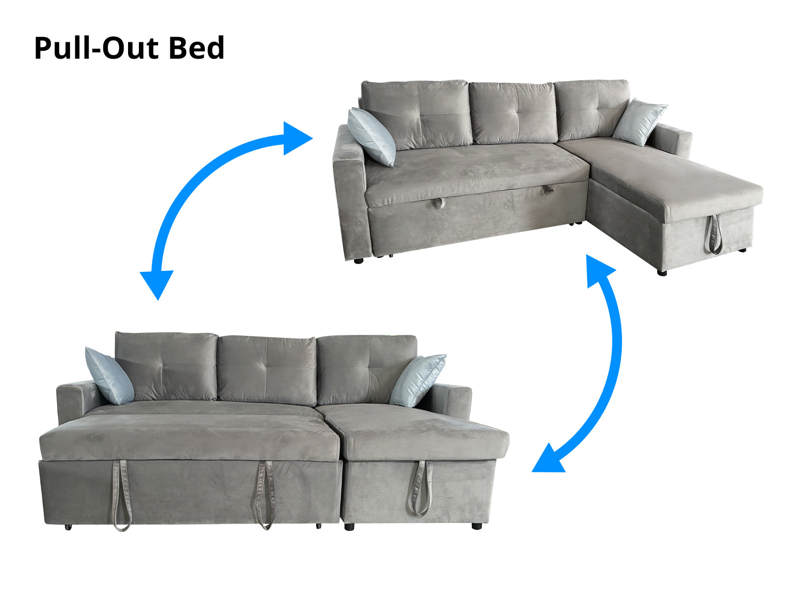 Rilla Pull Out Sofa Bed With Storage - Velvet Grey