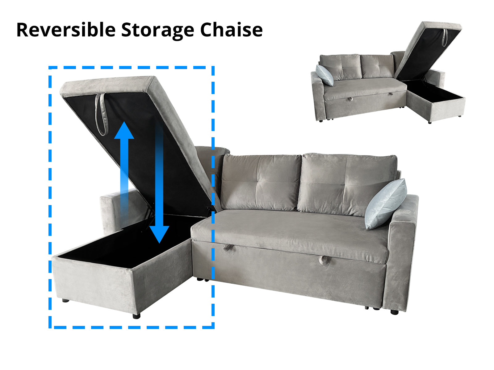 Rilla Pull Out Sofa Bed With Storage - Velvet Grey