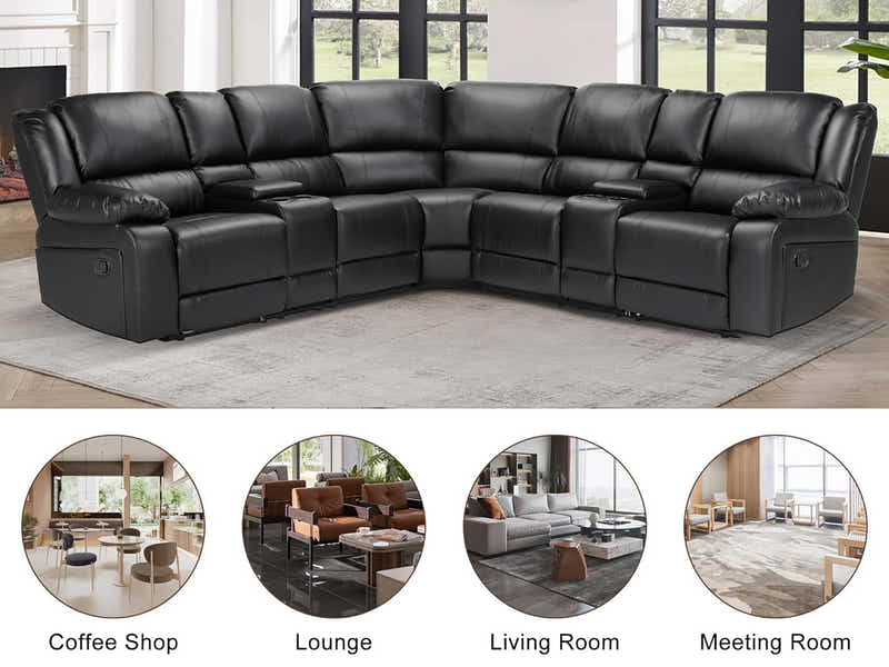Caetlin PU Leather Recliner Sofa Set - Black