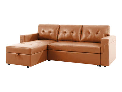 Auden Pull Out Sofa Bed with Storage Chaise PU Brown